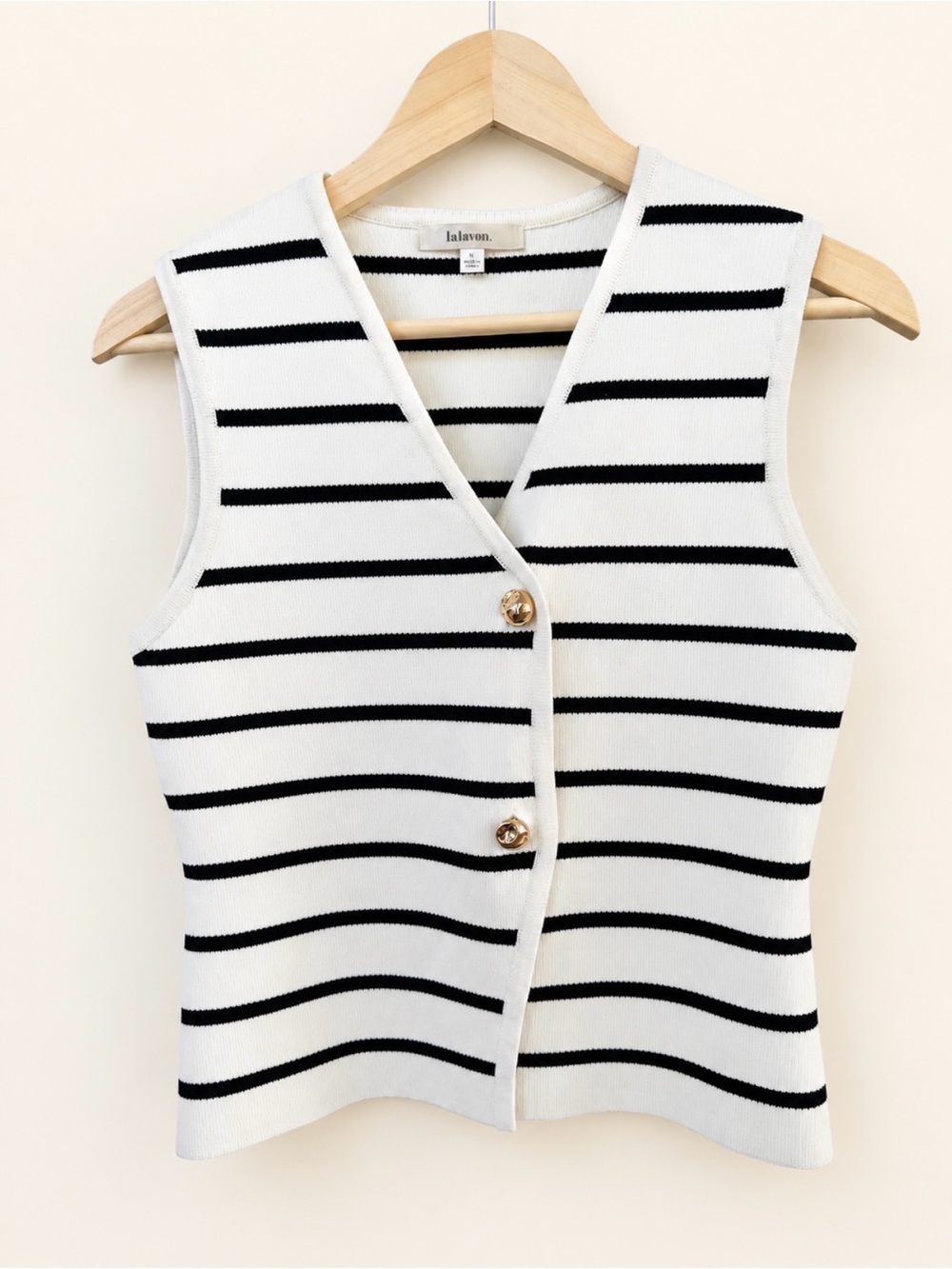 Lalavon Black & White Striped Knit Vest